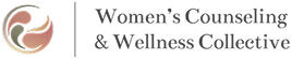 Logo for Womens Counseling & Wellness Collective with abstract figures and text on a light background.